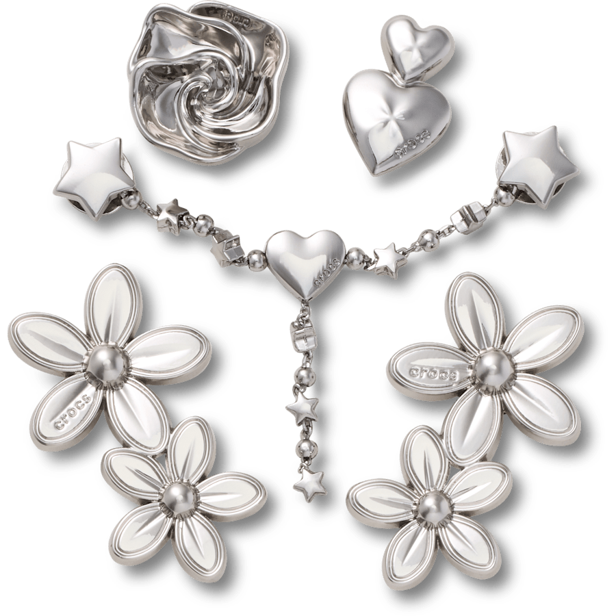 Crocs - Silver Meta Floral 5 Pack Jibbitz™ charms for Women|Men|Jibbitz™ Charms