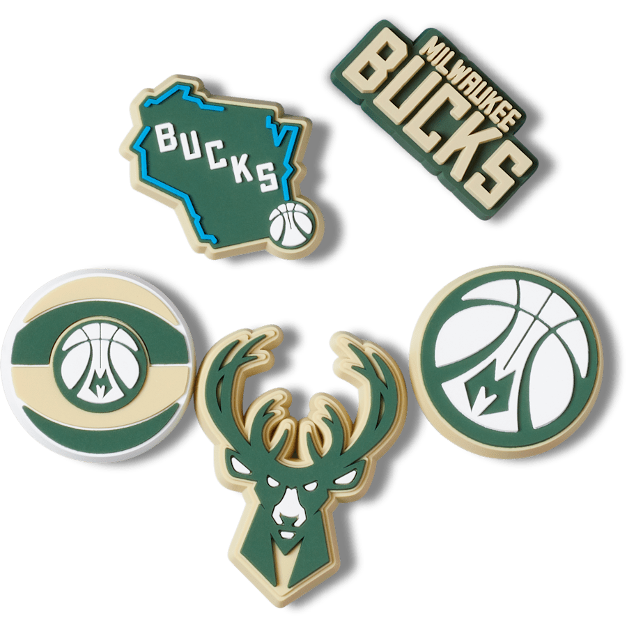 Crocs - NBA Milwaukee Bucks 5 Pack Jibbitz™ charms for Women|Men|Jibbitz™ Charms