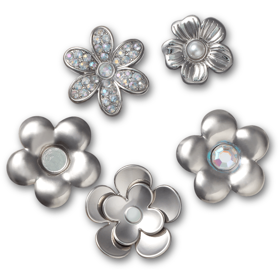Crocs - Monochrome Slvr Flwrs 5 Pack Jibbitz™ charms for Women|Men|Jibbitz™ Charms