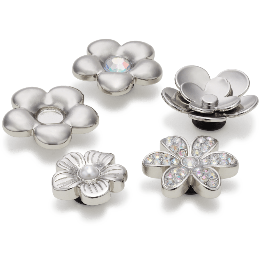 Crocs - Monochrome Slvr Flwrs 5 Pack Jibbitz™ charms for Women|Men|Jibbitz™ Charms