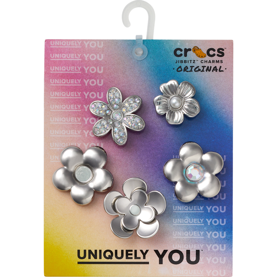 Crocs - Monochrome Slvr Flwrs 5 Pack Jibbitz™ charms for Women|Men|Jibbitz™ Charms