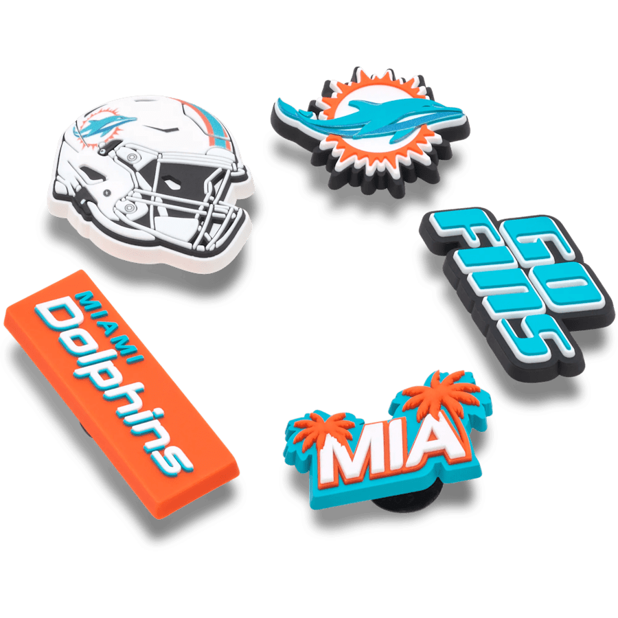 Crocs - NFL Miami Dolphins 5 Pack Jibbitz Shoe Charm for Women|Men|Jibbitz™ Charms