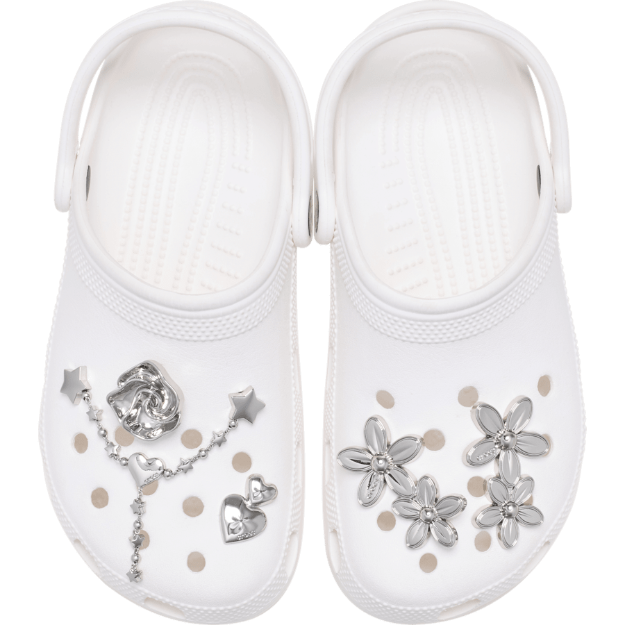 Crocs - Silver Meta Floral 5 Pack Jibbitz™ charms for Women|Men|Jibbitz™ Charms