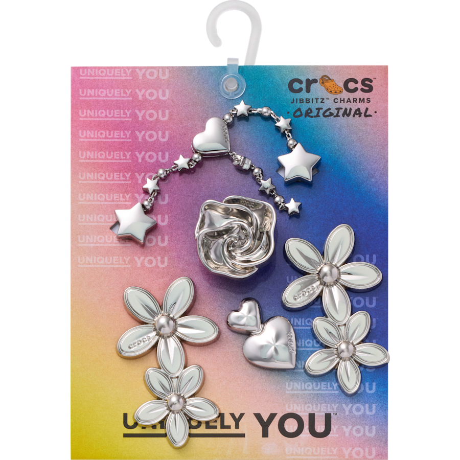 Crocs - Silver Meta Floral 5 Pack Jibbitz™ charms for Women|Men|Jibbitz™ Charms