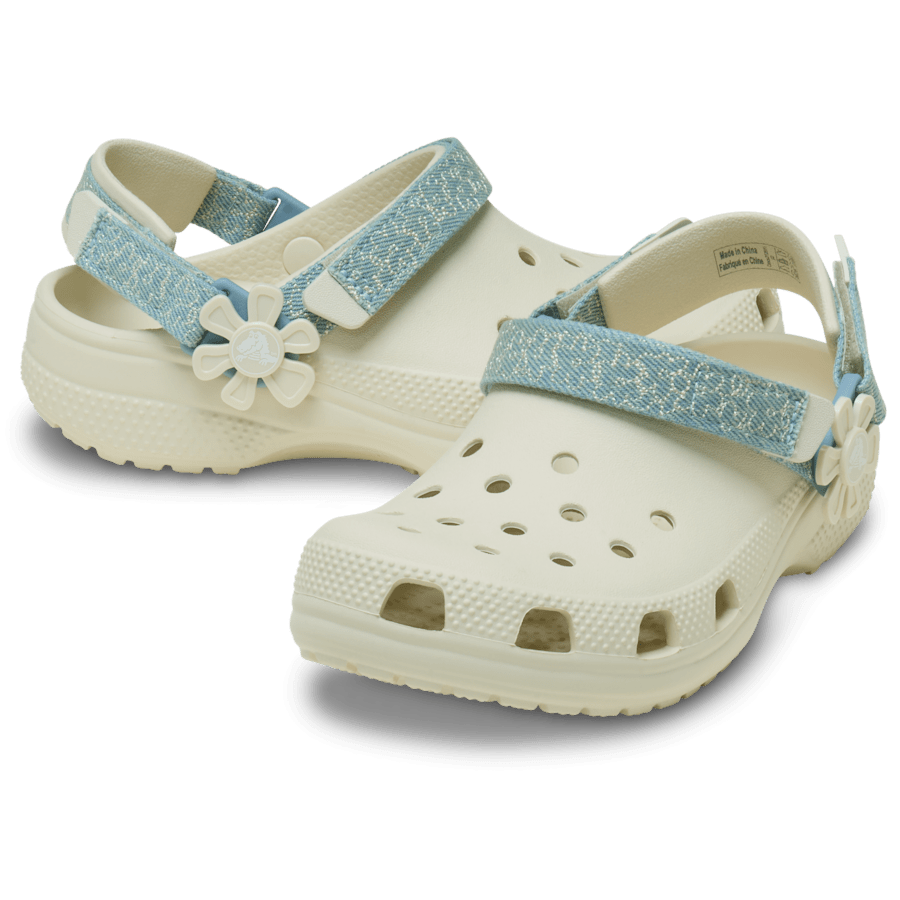 Crocs - Kids’ Classic Denim Flower Adjustable Backstrap Clog for Kids